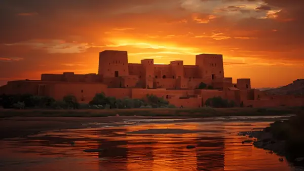 Ksar de Aït-Ben-Haddou encendido por el sol poniente