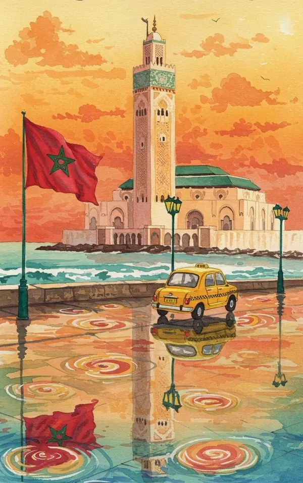 Cartel ilustrado de la mezquita Hassan II, Casablanca
