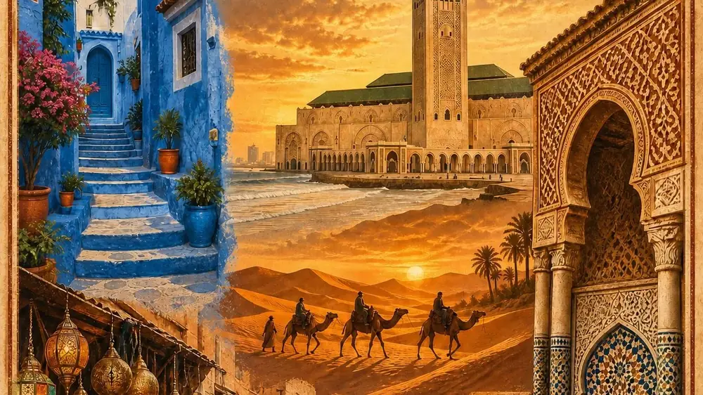 Caravana de dromedarios sobre las dunas del Sáhara