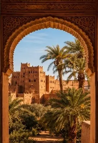 Kasbah vista a través de un arco, Ouarzazate